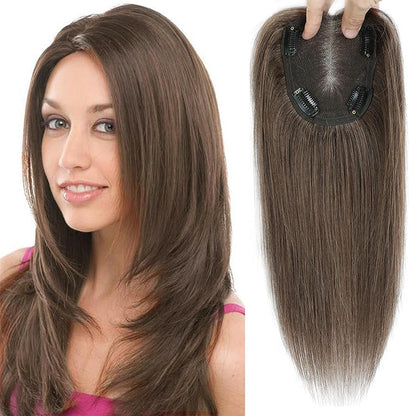 Swiss Base Straight Human Hair Toppers for Women Real Human Hair No Bangs, Hair Pieces for Thinning Hair Wiglets