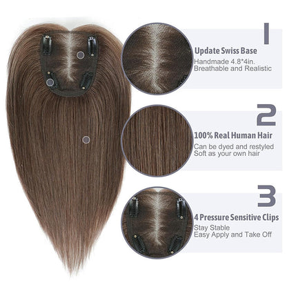 Swiss Base Straight Human Hair Toppers for Women Real Human Hair No Bangs, Hair Pieces for Thinning Hair Wiglets