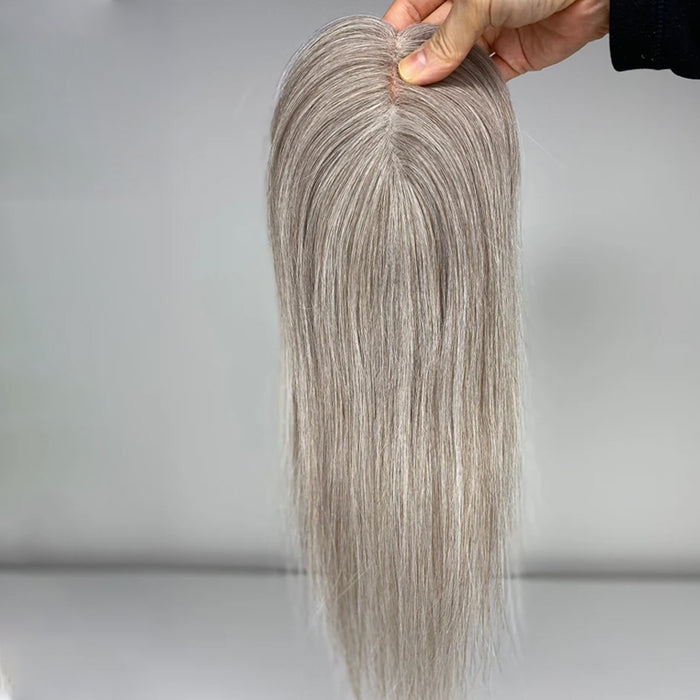 100% Virgin Remy Light Silver Mono Base Human Hair Topper for Women