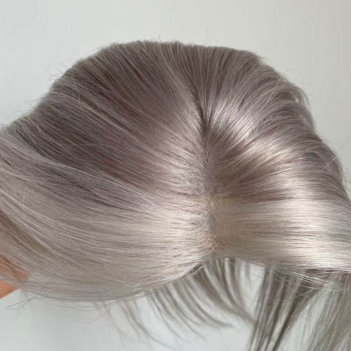 100% Virgin Remy Light Silver Mono Base Human Hair Topper With Bangs for Women