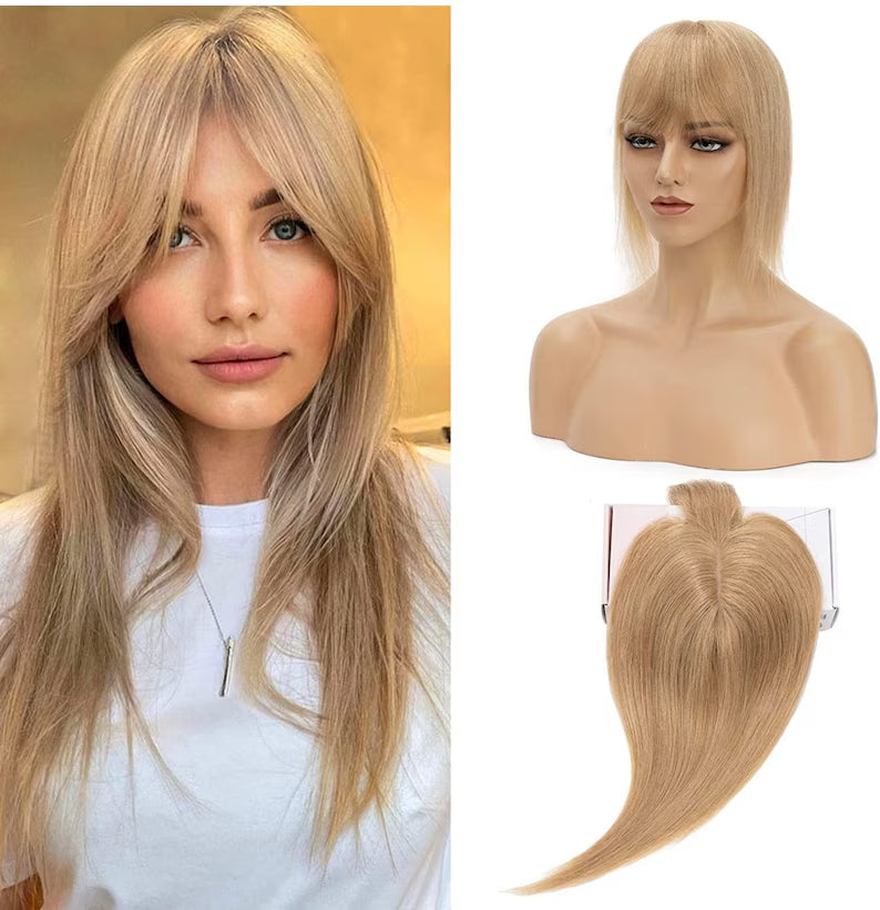 100% Virgin Remy Light Silver Mono Base Human Hair Topper With Bangs for Women