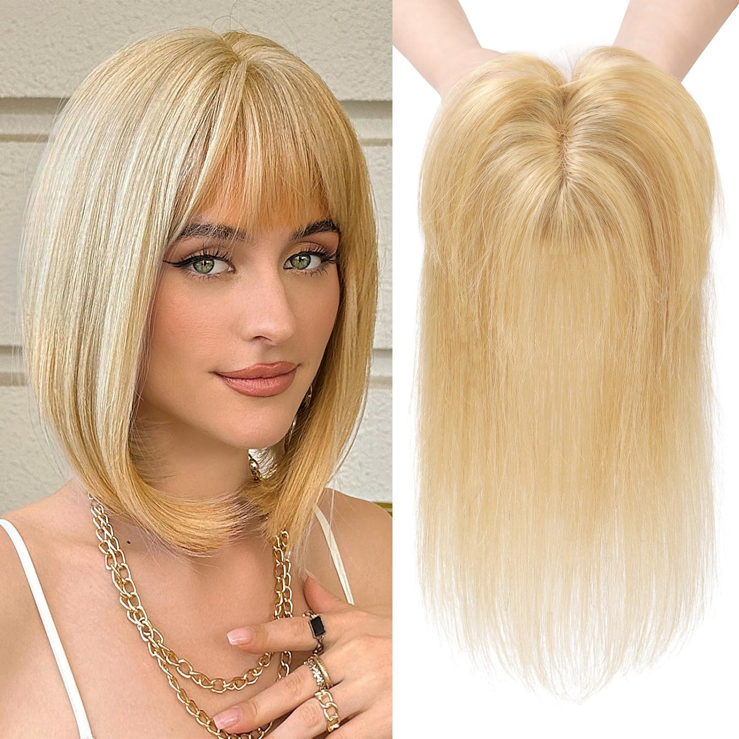 100% Virgin Remy Light Silver Mono Base Human Hair Topper With Bangs for Women