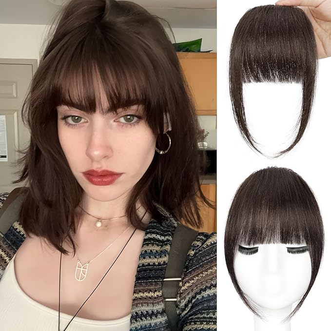 100% Human Hair Wispy Bangs Fringe Clip in Bangs Hairpieces for Women Fake Bangs for Daily Wear