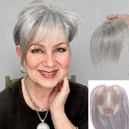 7*10cm Grey Natural Hair Topper for Women Cover and Add Hair Volume for Thinning Hair