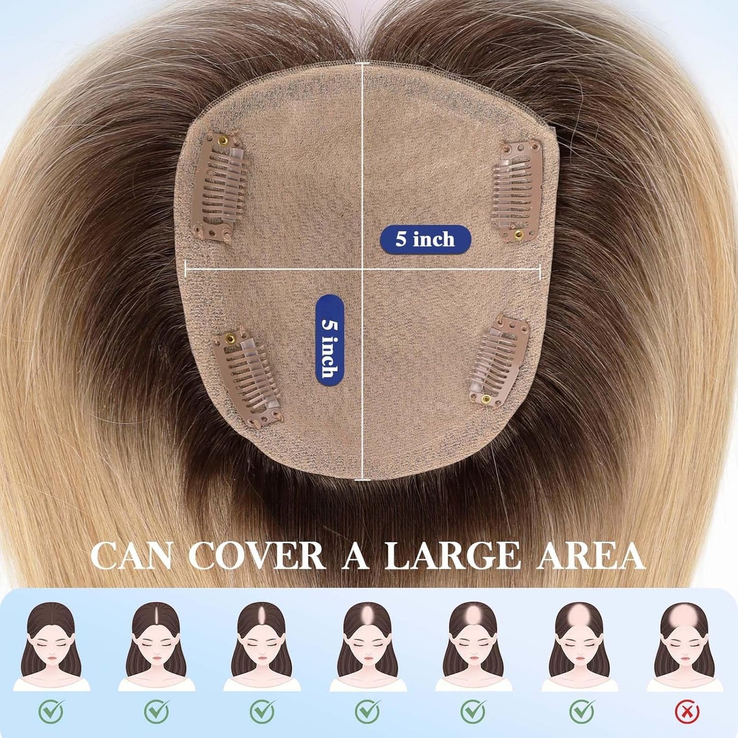 5"*5" Large Base Ombre Light Blonde Hair Toppers for Women 100% Human Hair Topper