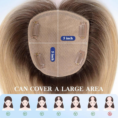 5"*5" Large Base Ombre Light Blonde Hair Toppers for Women 100% Human Hair Topper