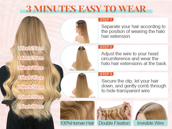 Halo Hairpiece Hidden Wire Adjustable Headband Extensions