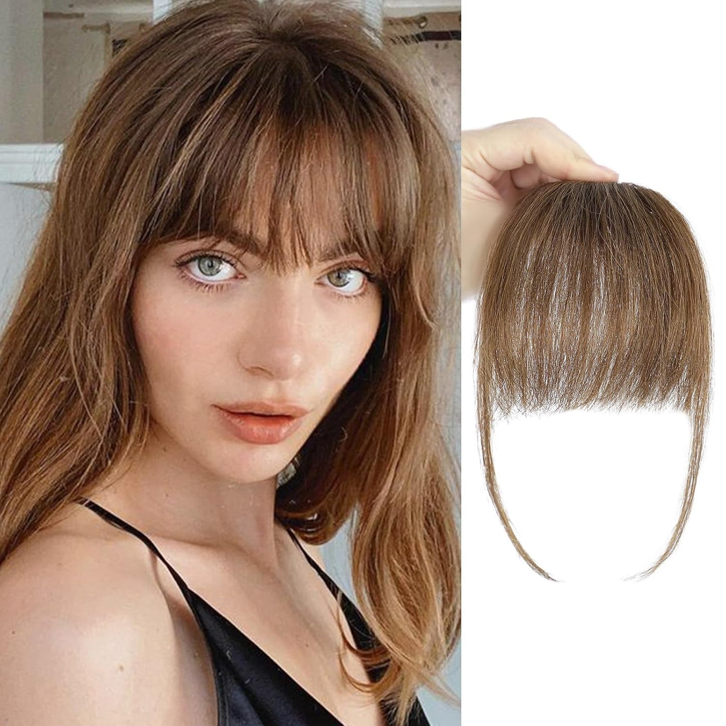 100% Human Hair Wispy Bangs Fringe Clip in Bangs Hairpieces for Women Fake Bangs for Daily Wear