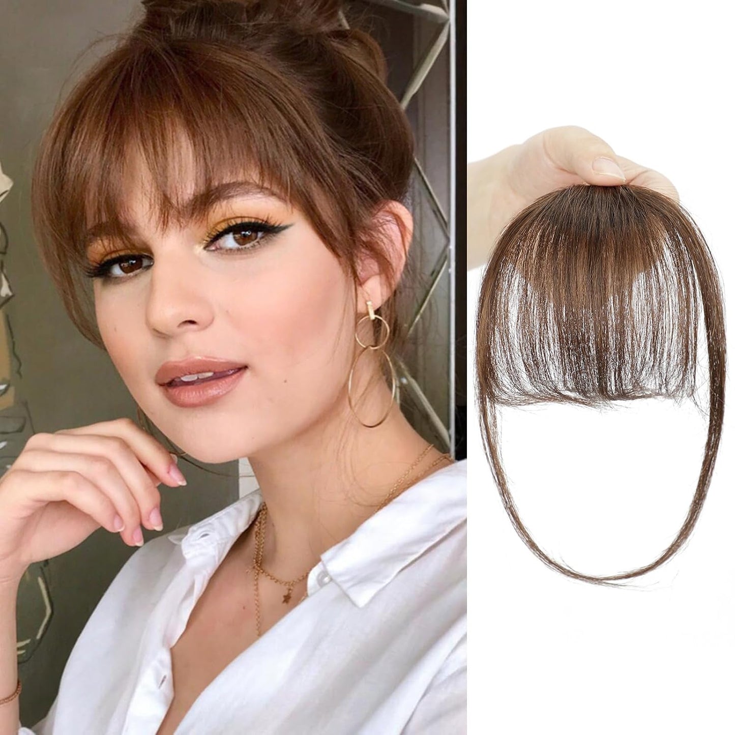100% Human Hair Wispy Bangs Fringe Clip in Bangs Hairpieces for Women Fake Bangs for Daily Wear
