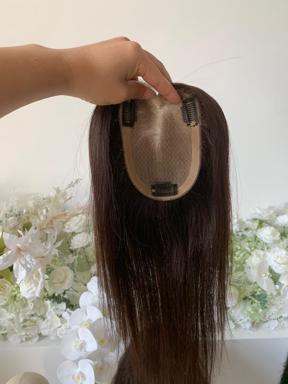 Straight Human Hair Toppers for Women Real Human Hair With Bangs, Hair Pieces for Thinning Hair Wiglets